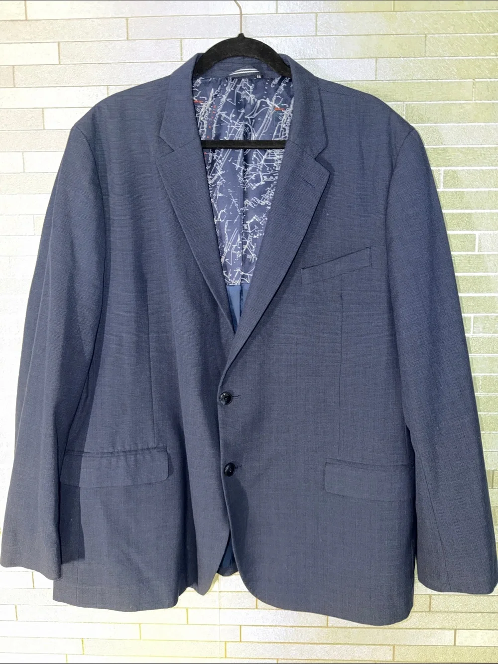 Nautica Men's Navy Two-Button Sport Coat with Patterned Lining 50 R